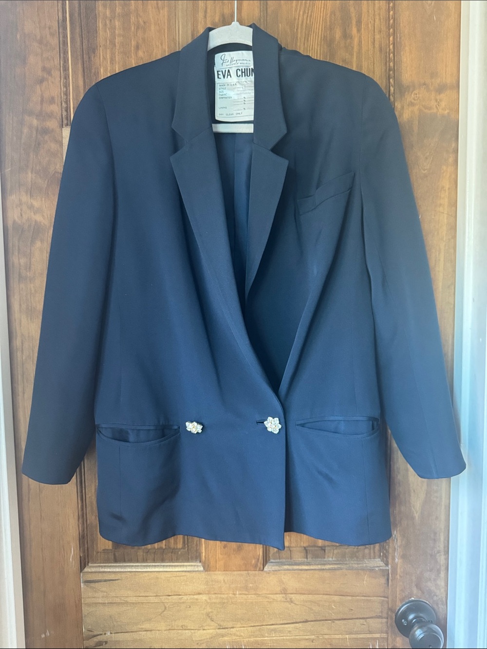 90’s Y2K 100% Silk Navy Double-Breasted Blazer with Decorative Buttons